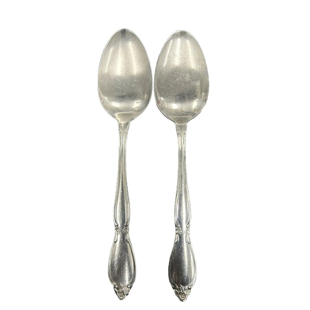 2 Oneida Community CHATELAINE Stainless Large 8.25” Flatware Serving Spoons USA